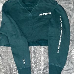 Green play boy crop crew neck